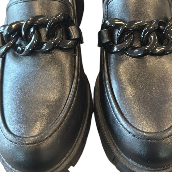 Black Chunky Lug Sole Black Chain Detail Loafers Size 8 New Without Box - Picture 5 of 11